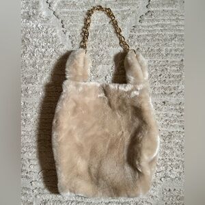 Luxurious Faux Fur Shoulder Bag - Tan